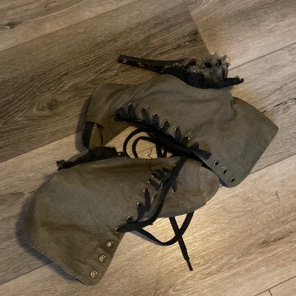 Betsey Johnson army green open toe high heeled boots